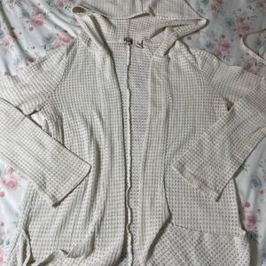 Mudd Cream Waffle Knit Hooded Sweater Cardigan‎ Open Front L
